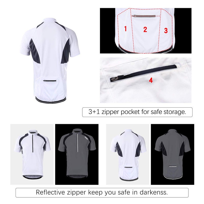 BERGRISAR Men's Half Zipper Cycling Jersey Short Sleeves Bike Bicycle Shirts with Zipper Pocket Quick-Dry Breathable BG060 White L - Image 3